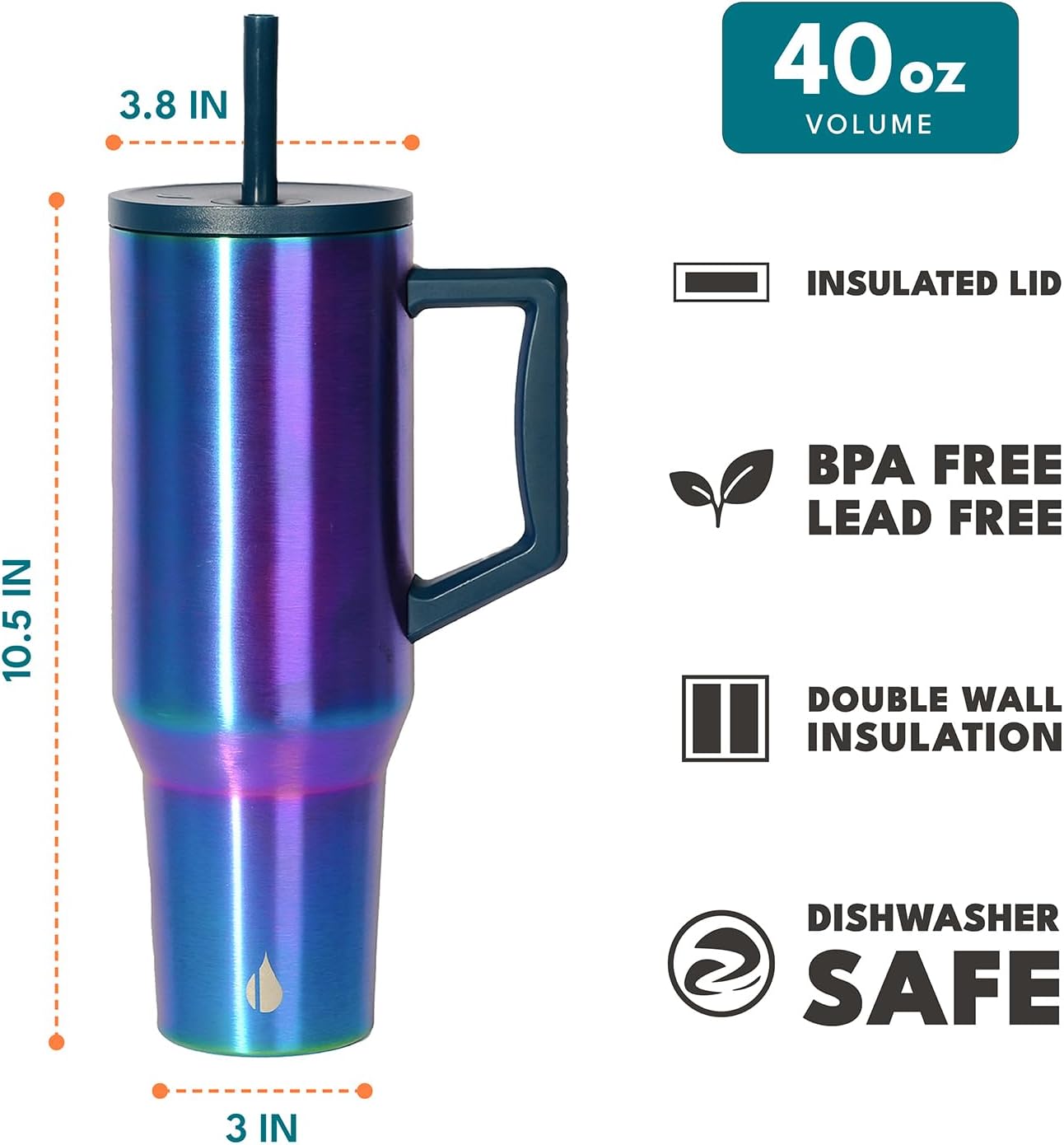 100% Leak Proof 32oz Tumbler with Handle & Straw Travel Mug | Stainless Steel Double Wall Insulated Tumbler for Hot and Cold Beverages with Sip & Straw Lid - Colors A