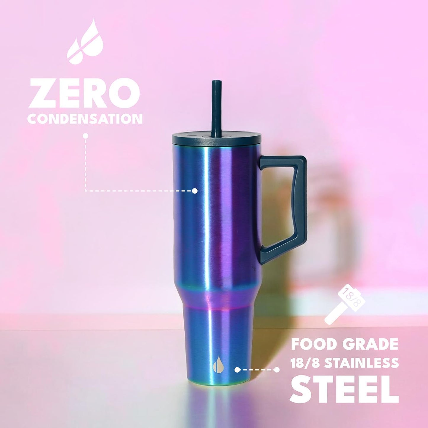 100% Leak Proof 32oz Tumbler with Handle & Straw Travel Mug | Stainless Steel Double Wall Insulated Tumbler for Hot and Cold Beverages with Sip & Straw Lid - Colors A