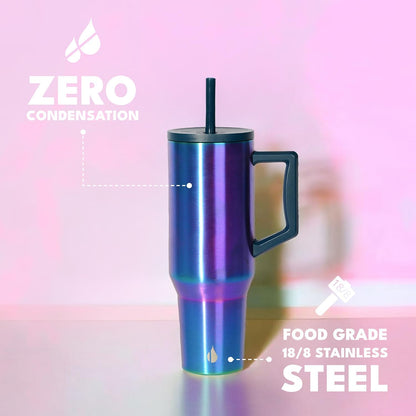 100% Leak Proof 32oz Tumbler with Handle & Straw Travel Mug | Stainless Steel Double Wall Insulated Tumbler for Hot and Cold Beverages with Sip & Straw Lid - Colors A