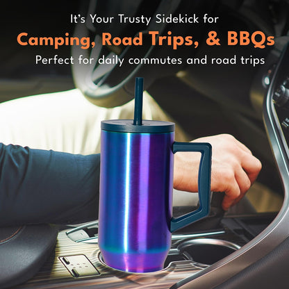 100% Leak Proof 32oz Tumbler with Handle & Straw Travel Mug | Stainless Steel Double Wall Insulated Tumbler for Hot and Cold Beverages with Sip & Straw Lid - Colors A