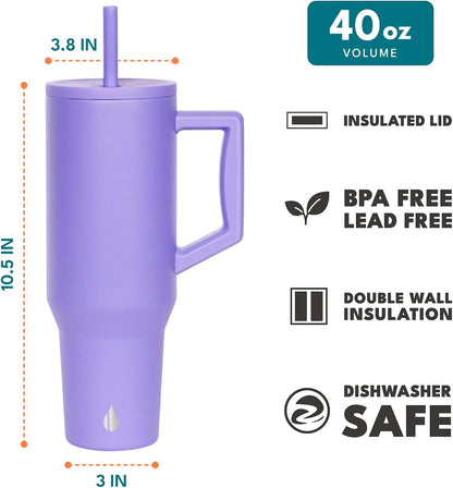 100% Leak Proof 32oz Tumbler with Handle & Straw Travel Mug | Stainless Steel Double Wall Insulated Tumbler for Hot and Cold Beverages with Sip & Straw Lid - Colors A