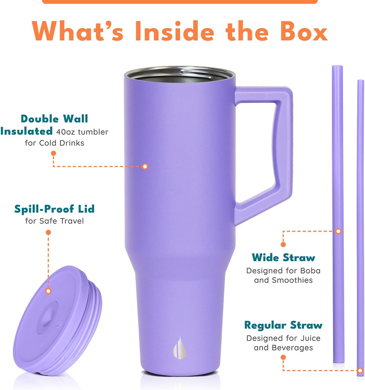 100% Leak Proof 32oz Tumbler with Handle & Straw Travel Mug | Stainless Steel Double Wall Insulated Tumbler for Hot and Cold Beverages with Sip & Straw Lid - Colors A