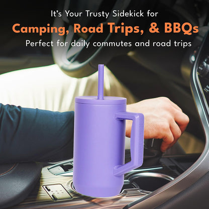 100% Leak Proof 32oz Tumbler with Handle & Straw Travel Mug | Stainless Steel Double Wall Insulated Tumbler for Hot and Cold Beverages with Sip & Straw Lid - Colors A