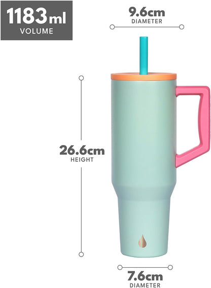 100% Leak Proof 32oz Tumbler with Handle & Straw Travel Mug | Stainless Steel Double Wall Insulated Tumbler for Hot and Cold Beverages with Sip & Straw Lid - Colors A