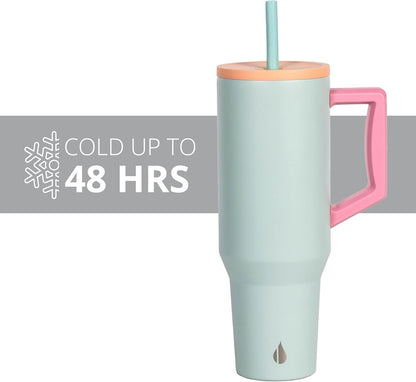 100% Leak Proof 32oz Tumbler with Handle & Straw Travel Mug | Stainless Steel Double Wall Insulated Tumbler for Hot and Cold Beverages with Sip & Straw Lid - Colors A