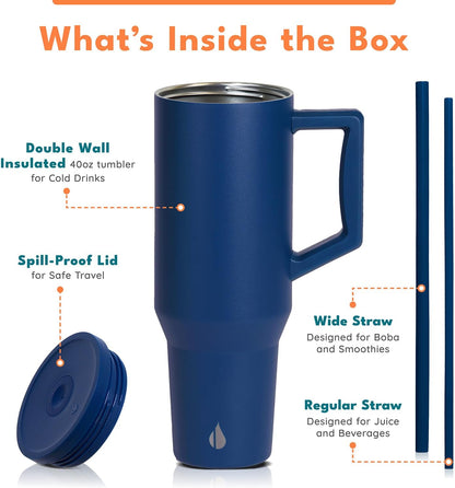 100% Leak Proof 32oz Tumbler with Handle & Straw Travel Mug | Stainless Steel Double Wall Insulated Tumbler for Hot and Cold Beverages with Sip & Straw Lid - Colors A