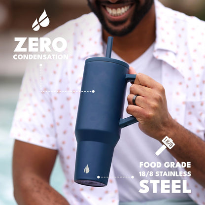 100% Leak Proof 32oz Tumbler with Handle & Straw Travel Mug | Stainless Steel Double Wall Insulated Tumbler for Hot and Cold Beverages with Sip & Straw Lid - Colors A