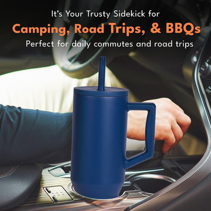 100% Leak Proof 32oz Tumbler with Handle & Straw Travel Mug | Stainless Steel Double Wall Insulated Tumbler for Hot and Cold Beverages with Sip & Straw Lid - Colors A