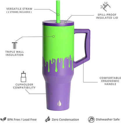 100% Leak Proof 32oz Tumbler with Handle & Straw Travel Mug | Stainless Steel Double Wall Insulated Tumbler for Hot and Cold Beverages with Sip & Straw Lid - Colors A