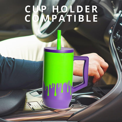 100% Leak Proof 32oz Tumbler with Handle & Straw Travel Mug | Stainless Steel Double Wall Insulated Tumbler for Hot and Cold Beverages with Sip & Straw Lid - Colors A