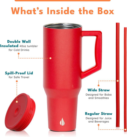 100% Leak Proof 32oz Tumbler with Handle & Straw Travel Mug | Stainless Steel Double Wall Insulated Tumbler for Hot and Cold Beverages with Sip & Straw Lid - Colors A