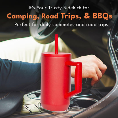 100% Leak Proof 32oz Tumbler with Handle & Straw Travel Mug | Stainless Steel Double Wall Insulated Tumbler for Hot and Cold Beverages with Sip & Straw Lid - Colors A