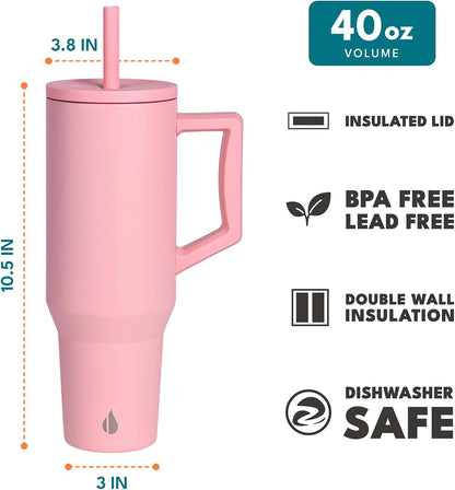 100% Leak Proof 32oz Tumbler with Handle & Straw Travel Mug | Stainless Steel Double Wall Insulated Tumbler for Hot and Cold Beverages with Sip & Straw Lid - Colors A