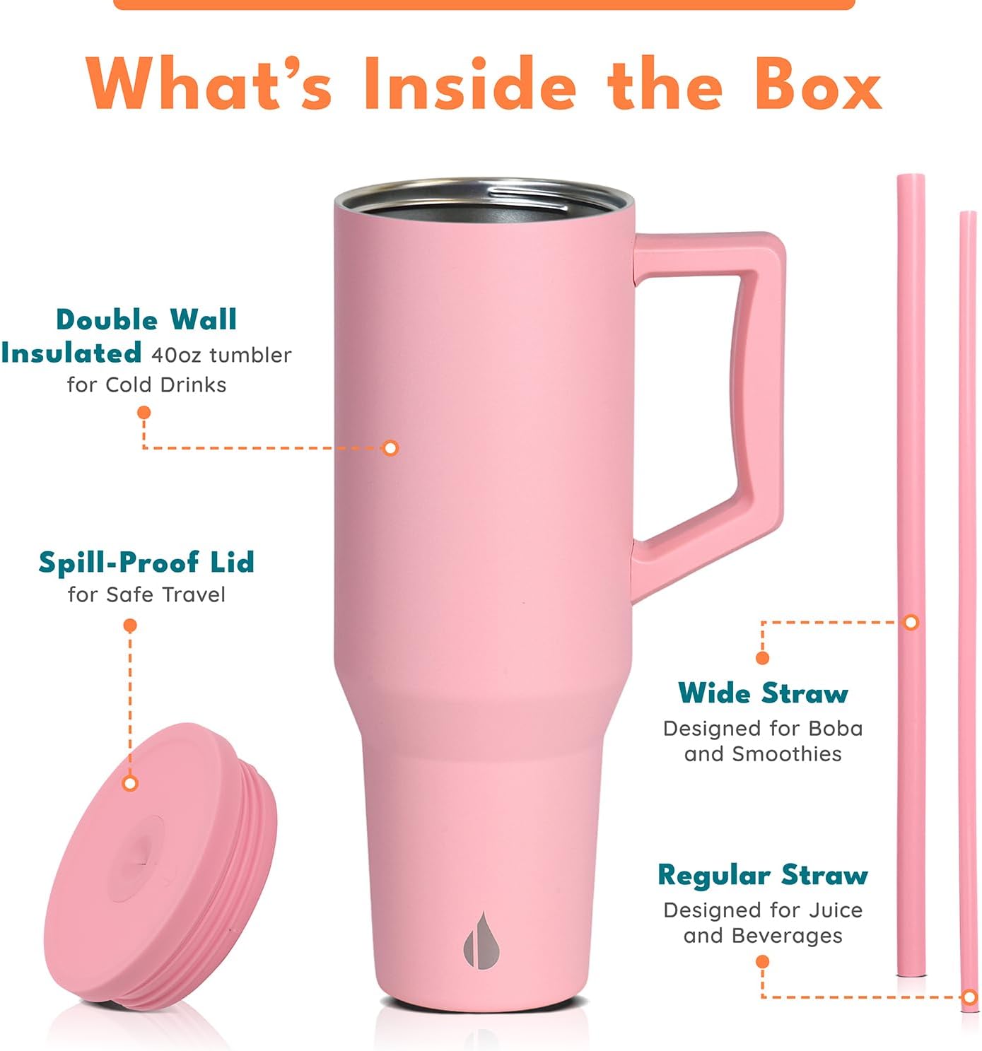 100% Leak Proof 32oz Tumbler with Handle & Straw Travel Mug | Stainless Steel Double Wall Insulated Tumbler for Hot and Cold Beverages with Sip & Straw Lid - Colors A