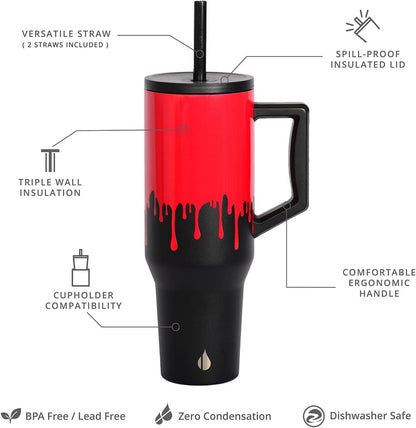 100% Leak Proof 32oz Tumbler with Handle & Straw Travel Mug | Stainless Steel Double Wall Insulated Tumbler for Hot and Cold Beverages with Sip & Straw Lid - Colors A