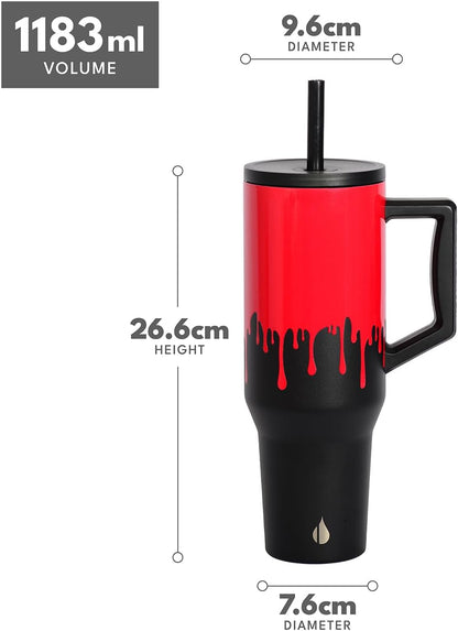 100% Leak Proof 32oz Tumbler with Handle & Straw Travel Mug | Stainless Steel Double Wall Insulated Tumbler for Hot and Cold Beverages with Sip & Straw Lid - Colors A