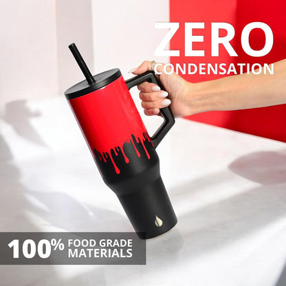 100% Leak Proof 32oz Tumbler with Handle & Straw Travel Mug | Stainless Steel Double Wall Insulated Tumbler for Hot and Cold Beverages with Sip & Straw Lid - Colors A
