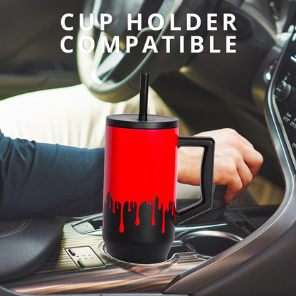 100% Leak Proof 32oz Tumbler with Handle & Straw Travel Mug | Stainless Steel Double Wall Insulated Tumbler for Hot and Cold Beverages with Sip & Straw Lid - Colors A