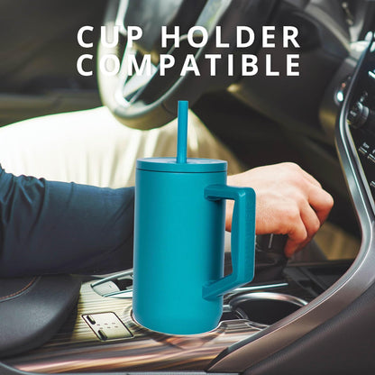100% Leak Proof 32oz Tumbler with Handle & Straw Travel Mug | Stainless Steel Double Wall Insulated Tumbler for Hot and Cold Beverages with Sip & Straw Lid - Colors A