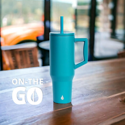 100% Leak Proof 32oz Tumbler with Handle & Straw Travel Mug | Stainless Steel Double Wall Insulated Tumbler for Hot and Cold Beverages with Sip & Straw Lid - Colors A