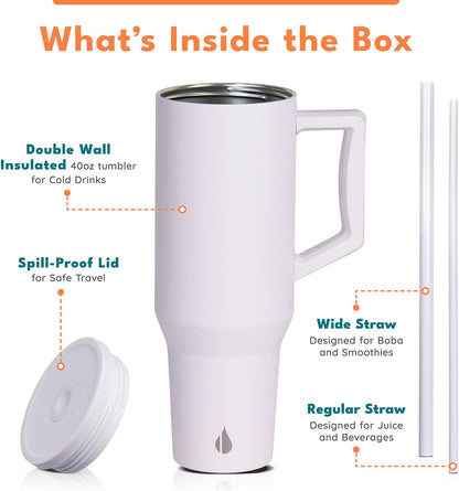 100% Leak Proof 32oz Tumbler with Handle & Straw Travel Mug | Stainless Steel Double Wall Insulated Tumbler for Hot and Cold Beverages with Sip & Straw Lid - Colors A