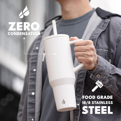 100% Leak Proof 32oz Tumbler with Handle & Straw Travel Mug | Stainless Steel Double Wall Insulated Tumbler for Hot and Cold Beverages with Sip & Straw Lid - Colors A