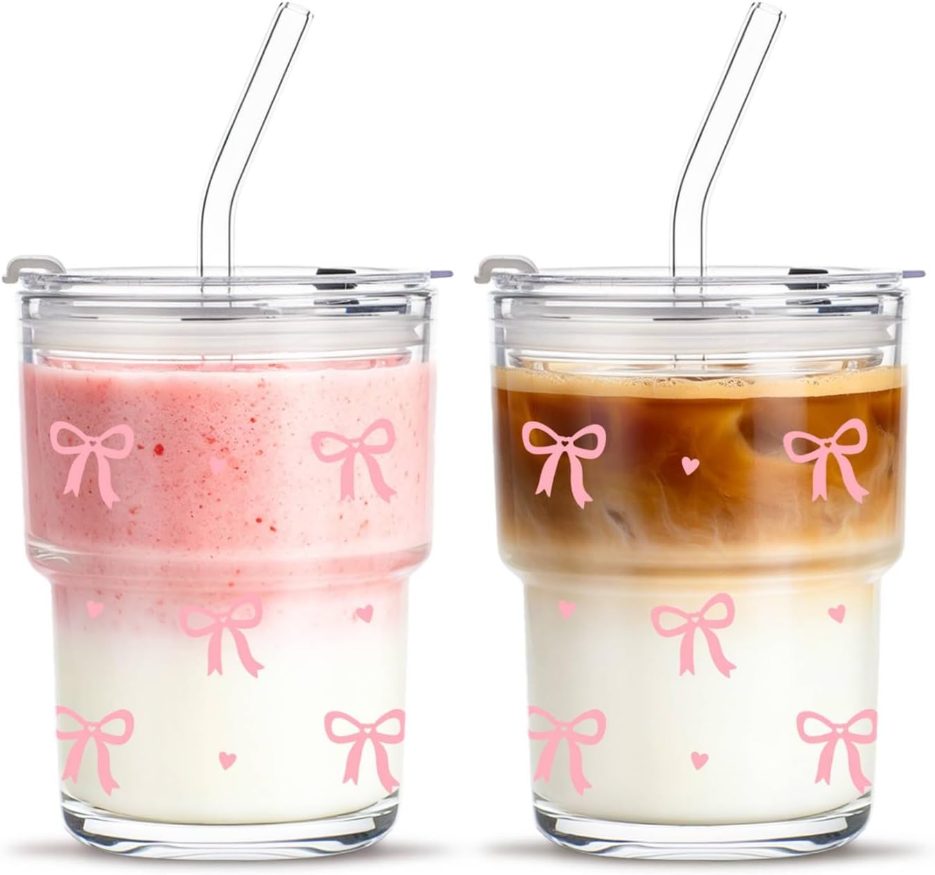 20 oz Clear Glass Cup with Lid and Glass Straw, Set of 2 Thickened Glass Coffee Tumblers, Drinking Glasses with Straw for Smoothie, Tea, Milk, Whiskey, Water and More – Elegant & Durable
