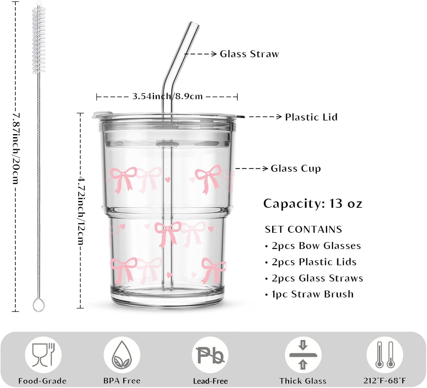 20 oz Clear Glass Cup with Lid and Glass Straw, Set of 2 Thickened Glass Coffee Tumblers, Drinking Glasses with Straw for Smoothie, Tea, Milk, Whiskey, Water and More – Elegant & Durable
