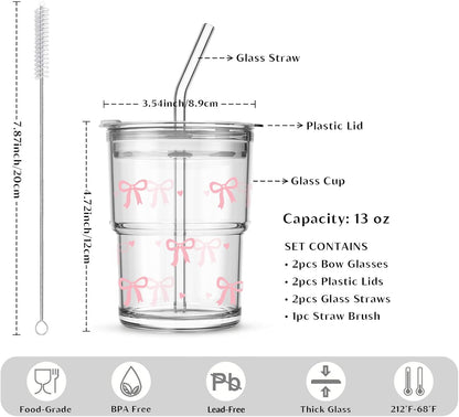 20 oz Clear Glass Cup with Lid and Glass Straw, Set of 2 Thickened Glass Coffee Tumblers, Drinking Glasses with Straw for Smoothie, Tea, Milk, Whiskey, Water and More – Elegant & Durable