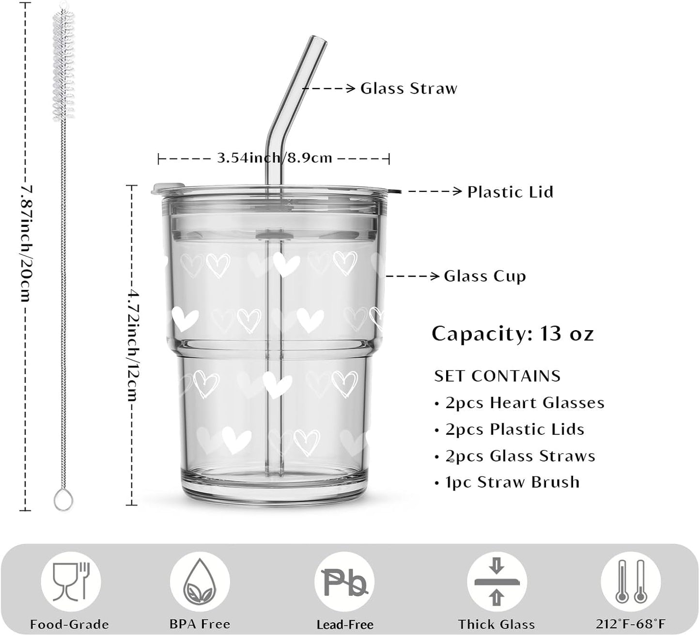20 oz Clear Glass Cup with Lid and Glass Straw, Set of 2 Thickened Glass Coffee Tumblers, Drinking Glasses with Straw for Smoothie, Tea, Milk, Whiskey, Water and More – Elegant & Durable