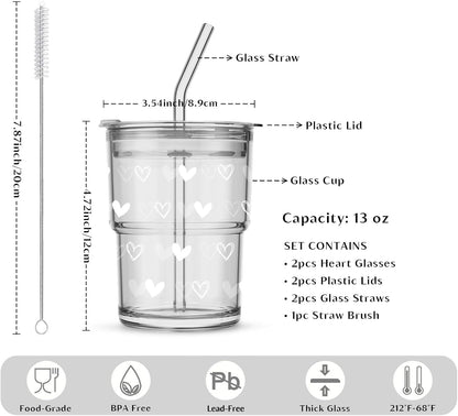 20 oz Clear Glass Cup with Lid and Glass Straw, Set of 2 Thickened Glass Coffee Tumblers, Drinking Glasses with Straw for Smoothie, Tea, Milk, Whiskey, Water and More – Elegant & Durable