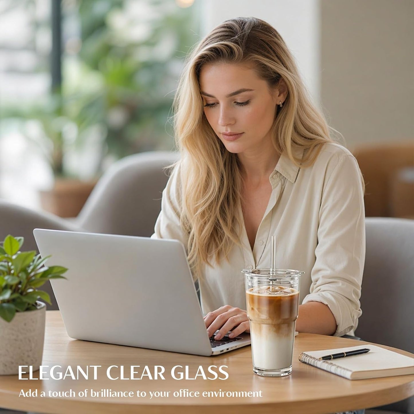 20 oz Clear Glass Cup with Lid and Glass Straw, Set of 2 Thickened Glass Coffee Tumblers, Drinking Glasses with Straw for Smoothie, Tea, Milk, Whiskey, Water and More – Elegant & Durable