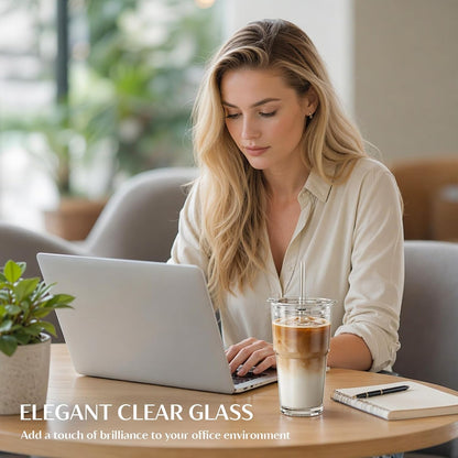 20 oz Clear Glass Cup with Lid and Glass Straw, Set of 2 Thickened Glass Coffee Tumblers, Drinking Glasses with Straw for Smoothie, Tea, Milk, Whiskey, Water and More – Elegant & Durable