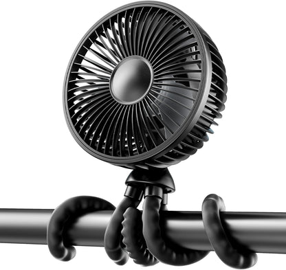 Oscillating Baby Stroller Fan with LED Lights, Rechargeable Black