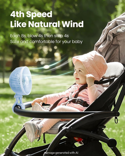 Oscillating Baby Stroller Fan with LED Lights, Rechargeable Black