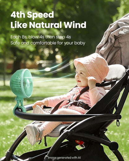 Oscillating Baby Stroller Fan with LED Lights, Rechargeable Black