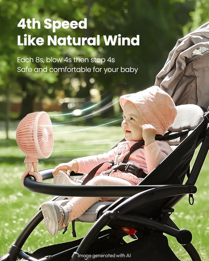 Oscillating Baby Stroller Fan with LED Lights, Rechargeable Black