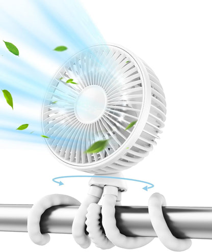 Oscillating Baby Stroller Fan with LED Lights, Rechargeable Black