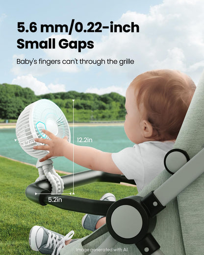 Oscillating Baby Stroller Fan with LED Lights, Rechargeable Black