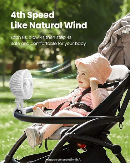 Oscillating Baby Stroller Fan with LED Lights, Rechargeable Black