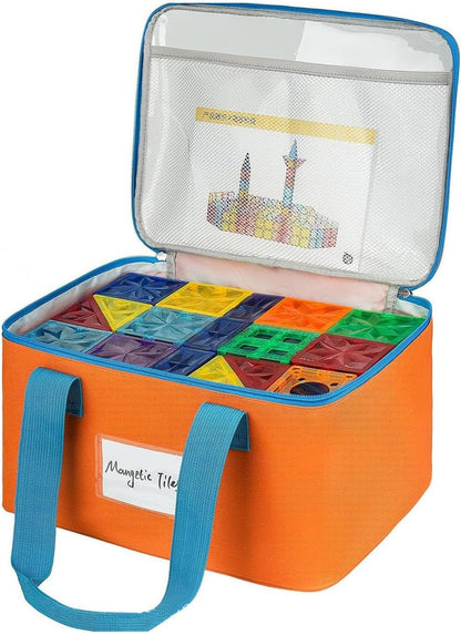 Visible Toy Storage Bag for Building Blocks, Clear Top Zippered Organizer Tote with Carry Handles for Room to Room Cleanup At Home Building Block Organizer Tote Clear Top Toy Bag Playroom