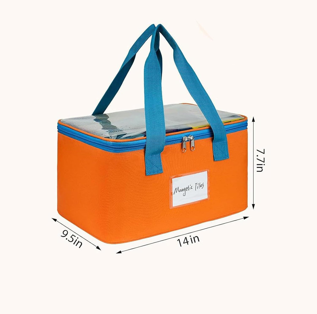 Visible Toy Storage Bag for Building Blocks, Clear Top Zippered Organizer Tote with Carry Handles for Room to Room Cleanup At Home Building Block Organizer Tote Clear Top Toy Bag Playroom