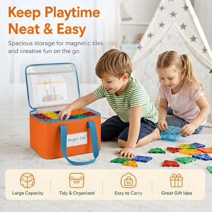 Visible Toy Storage Bag for Building Blocks, Clear Top Zippered Organizer Tote with Carry Handles for Room to Room Cleanup At Home Building Block Organizer Tote Clear Top Toy Bag Playroom