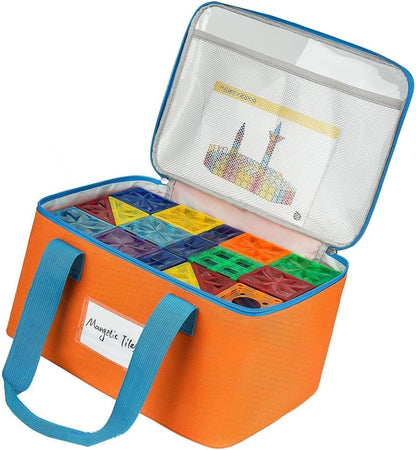 Visible Toy Storage Bag for Building Blocks, Clear Top Zippered Organizer Tote with Carry Handles for Room to Room Cleanup At Home Building Block Organizer Tote Clear Top Toy Bag Playroom