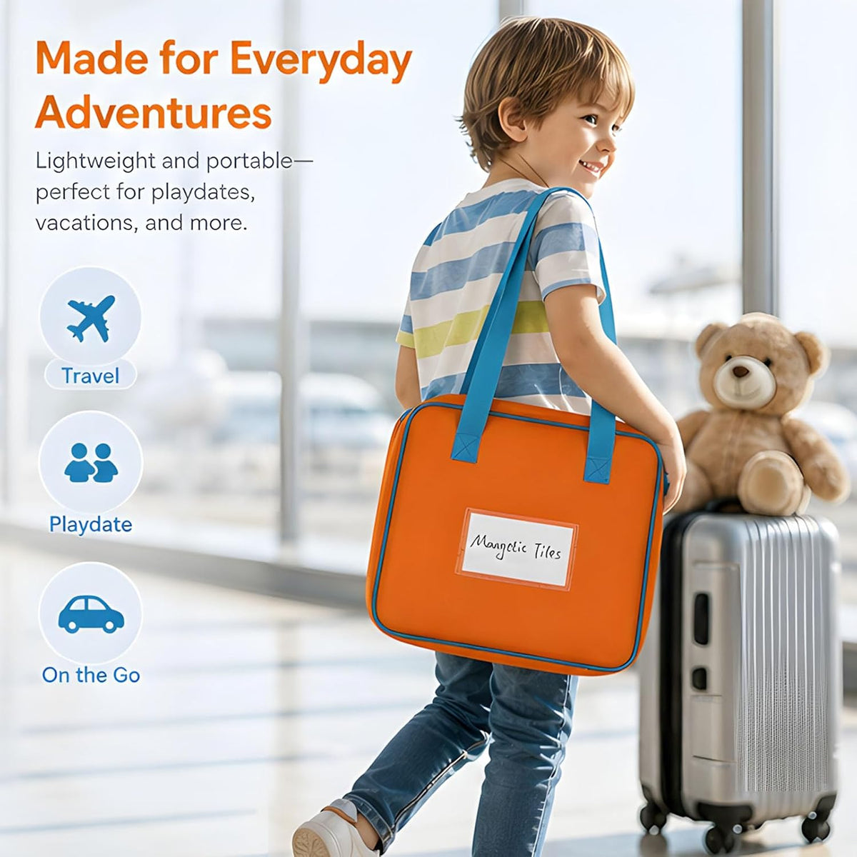 Visible Toy Storage Bag for Building Blocks, Clear Top Zippered Organizer Tote with Carry Handles for Room to Room Cleanup At Home Building Block Organizer Tote Clear Top Toy Bag Playroom
