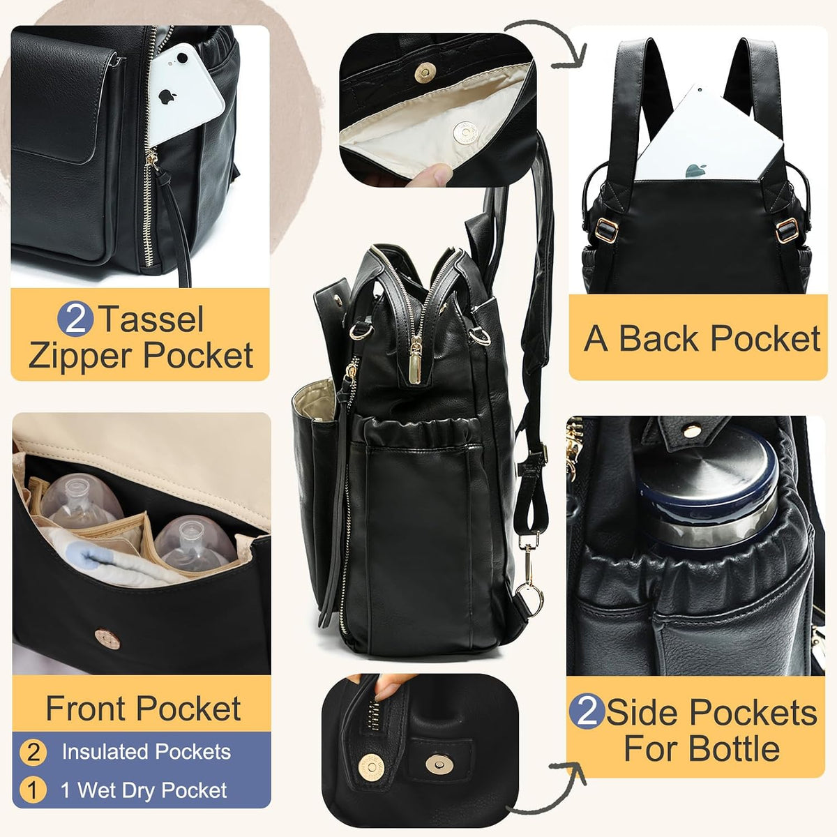 Leather Diaper Backpack for Girls and Boys Diaper Backpack