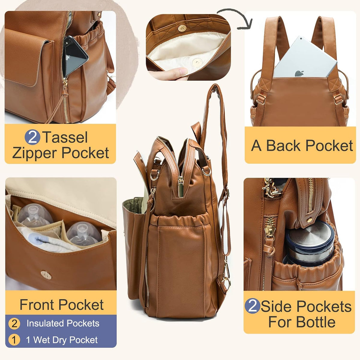 Leather Diaper Backpack for Girls and Boys Diaper Backpack
