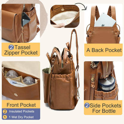 Leather Diaper Backpack for Girls and Boys Diaper Backpack