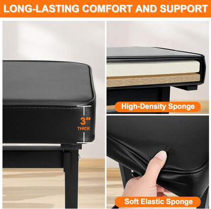 Adjustable Piano Bench 18.11" to 22.83", Durable Piano Stool with PVC Leather, Portable Keyboard Bench with Padded Cushion for Musicians Piano Stool Chair (Capacity: 260 lb)