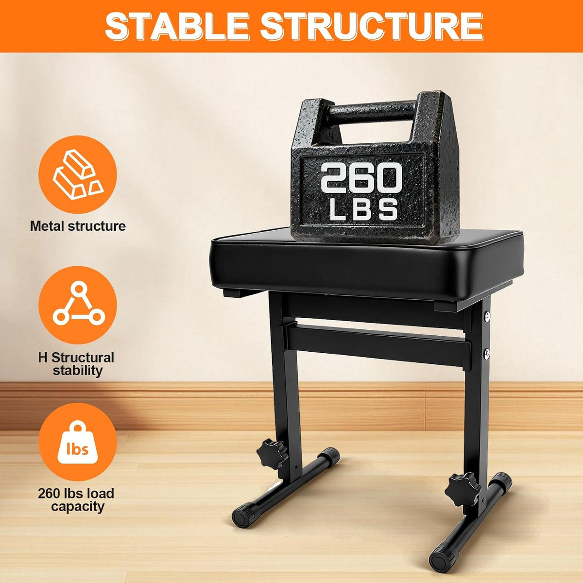 Adjustable Piano Bench 18.11" to 22.83", Durable Piano Stool with PVC Leather, Portable Keyboard Bench with Padded Cushion for Musicians Piano Stool Chair (Capacity: 260 lb)